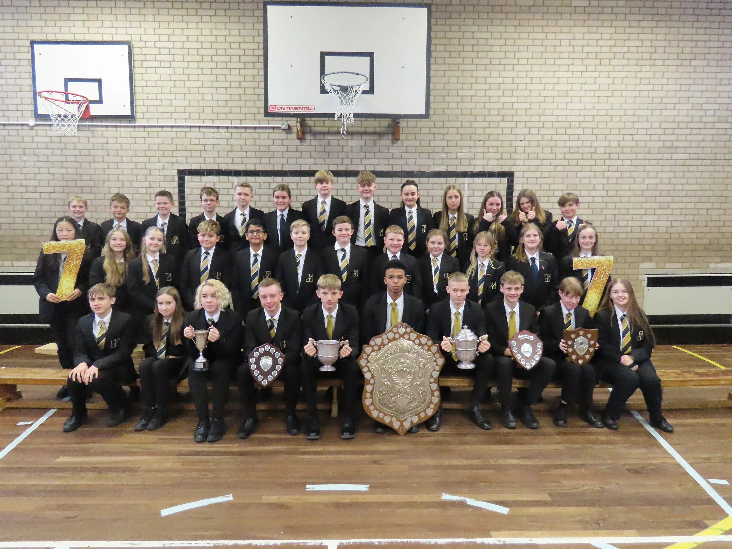 A year 7 class in a sports hall